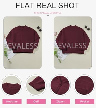 EVALESS Spring Bomber Jackets for Women Dressy Casual Summer Clothes Trendy 2025 Holiday Outfits Cute Jacquard Jackets Long Sleeve Zip Up Cropped Red Jeacket Lightweight Coat with Pockets, Medium - Image 6