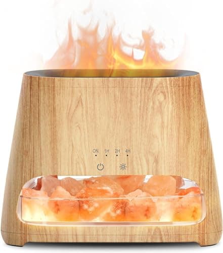 SALKING 2-in-1 Ultrasonic Essential Oil Diffuser & Himalayan Salt Lamp, Aromatherapy Diffuser Cool Mist Humidifier with Auto Off Function, 100% Pure Himalayan Pink Salt Rock, 150ml (Wooden Grain) - Image 1