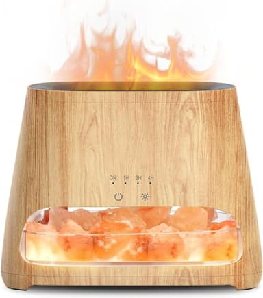 SALKING 2-in-1 Ultrasonic Essential Oil Diffuser & Himalayan Salt Lamp, Aromatherapy Diffuser Cool Mist Humidifier with Auto Off Function, 100% Pure Himalayan Pink Salt Rock, 150ml (Wooden Grain) - Image 1