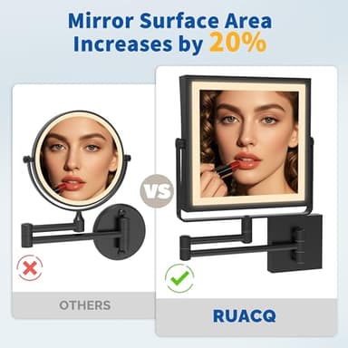 Ruacq Rechargeable Wall Mounted Makeup Mirror with Lights, Double Sided 1X/10X Magnifying Vanity Mirror with 3 Color Lighting, Touch Screen Dimmable, 360° Rotation Extension Foldable Arm(Matte Black) - Image 4