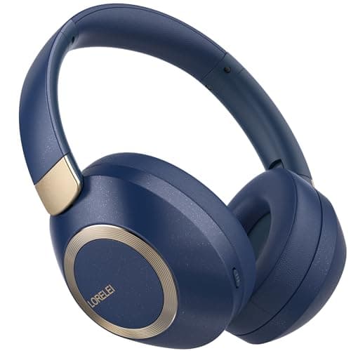 LORELEI B-C6 Wireless Over Ear Headphones, 50H Playtime Foldable Lightweight Bluetooth Headsets, Deep Bass, Built-in Microphone, Memory Foam Earmuff, for Travel, Home Office (Navy Blue) - Image 1