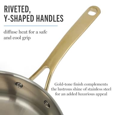 Martha Stewart Castelle 10 Piece 18/8 Durable Stainless Steel Induction Safe Pots and Pans Non-Toxic Kitchen Cookware Set - Gold Handles - Dishwasher Safe - Image 5