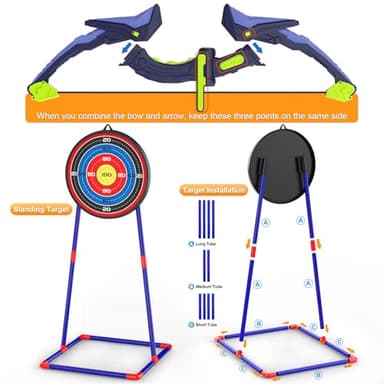 2 Pack Bow and Arrow Set for Kids, Light Up Archery Set with 14 Suction Cup Arrows, Archery Targets Outdoor Games for Kids Ages 4-8 8-12, Birthday Gifts Toys for 5 6 7 8 9 10 11 12 Year Old Boys Girls - Image 6