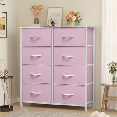 YITAHOME Fabric Dresser for Bedroom, Tall Storage with 8 Drawers, Black Dresser & Chest of Drawers, Storage Drawer Organizer for Closet (Rose Pink) - Image 2