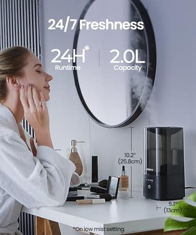 ROSEKM Humidifiers for Bedroom, 2.0L Cool Mist Humidifier for Home Plant and Baby Nursery, Quiet Ultrasonic Humidifier with 360° Nozzle, Auto Shut-Off, Filterless, Black - Image 3