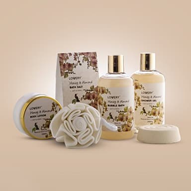 Womens Gifts, Gift Baskets for Women Who Have Everything, Home Spa Honey & Almond Scent, Luxury Bath & Body Set - Shower Gel, Bubble Bath, Body Lotion, Salts, Bath Bomb, Bath Puff & Handmade Basket - Image 2