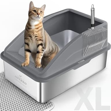 Stainless Steel Cat Litter Box with Lid | XL Extra Large Litter Box for Big Cats | Metal Litter Boxes High Sided | Enclosed Anti-Urine Leakage, Include Litter Mat and All-Metal Litter Scoop - Image 1