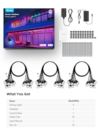 Govee Smart Outdoor String Lights 2, 144ft Outdoor Lights with Dimmable Warm White LED Bulbs, 47 Scene Modes for Patio, Backyard, Balcony, IP65 Waterproof, Works with Alexa, App Control - Image 9