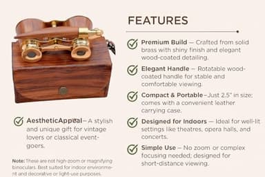 SIFAAT WORLD Opera Glasses, Opera Binoculars with Handle, Theatre Glasses for Adults & Kids, Solid Brass & Wood Coated Opera Glasses Binoculars for Women - Image 6