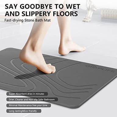 Graplife - Stone Bath Mat, Diatomaceous Earth Shower Mat, Non-Slip Super Absorbent Quick Drying Bathroom Floor Mat, Natural, Easy to Clean (23.6 x 15.35 Darkgrey) - Image 3