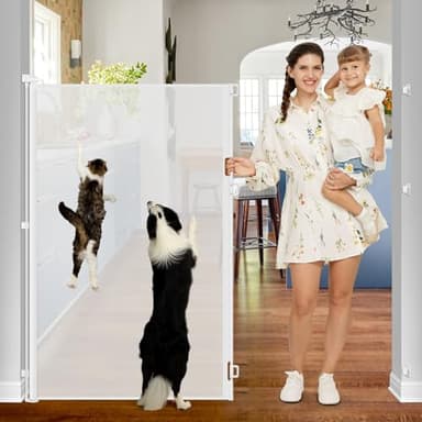 55 Inch Extra Tall Pet Gate Tall Retractable Baby Gate - No Jumping, Extends to 55" Wide Retractable Gate Outdoor Retractable Dog Gate Indoor Extra Tall Baby Gate Tall Pet Gates for Doorways, White - Image 1