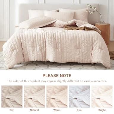 MUXHOMO 7 Pieces Queen Comforter Set, Seersucker Bed in a Bag Queen Size, All Season Luxury Bedding Set with Comforter, Flat Sheet, Fitted Sheet, Pillowcases & Shams, Beige - Image 5
