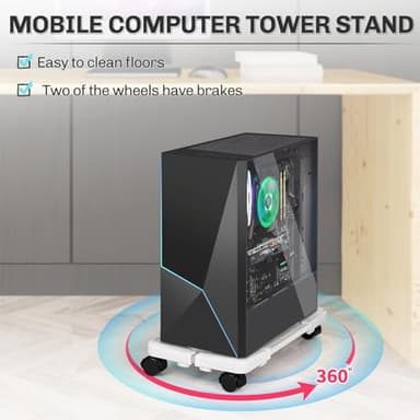 Liitrton Mobile CPU Stand Adjustable Computer Tower Stand with 4 Caster Wheels Fits Most PC (White) - Image 4