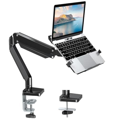 MOUNT PRO Laptop Arm Mount for Desk, 2 in 1 Function Monitor Laptop Stand, Fits Max 17" Notebook and 32" Computer Screen, Aluminum Single Monitor Holder with Adjustable Tray, Holds up to 19.8lbs - Image 1