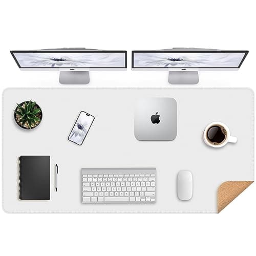 Leather Desk Protector, 47in*23.7in Large Mat with Natural Cork & PU Leather, Mouse Pad, Non-Slip Office Mat, Waterproof Writing Pad for Office and Home (Ivory White) - Image 1