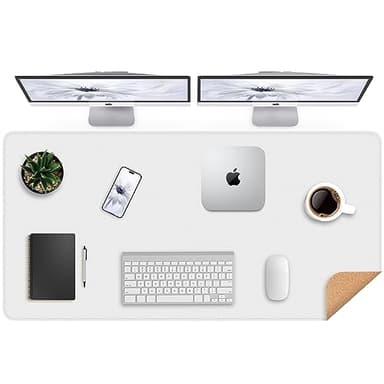 Leather Desk Protector, 47in*23.7in Large Mat with Natural Cork & PU Leather, Mouse Pad, Non-Slip Office Mat, Waterproof Writing Pad for Office and Home (Ivory White) - Image 1