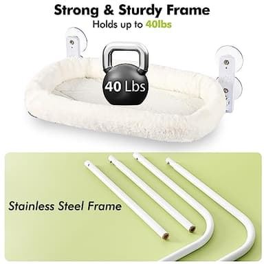AMOSIJOY Cordless Cat Window Perch, Window Hammock for Cats with 4 Strong Suction Cups, Solid Metal Frame and Soft Cover, Indoor Cat Bed - Image 6