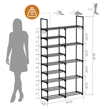 WOWLIVE 9 Tiers Shoe Rack Shoe Storage Shoe Organizer 30-35 Pairs Shoe Tower Unit Shelf Durable Metal Pipes with Plastic Connectors Stackable Cabinet Black(SSS2B9) - Image 3