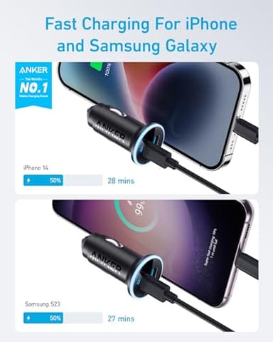 Anker 323 USB C Car Charger Adapter, 52.5W Cigarette Lighter Charger with 30W PowerIQ 3.0 Fast Charging Cable for iPhone 17/17 Pro Max/16/15/14 Series, Galaxy S25/24/23, Pixel, iPad, AirPods and More - Image 5