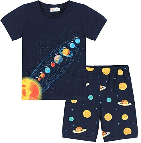 Little Hand Toddler Boys Pajamas Universe Planet Pjs Sleepwear Crew Neck Kids Summer 2 Piece Short Set for Size 2t 3T - Image 1