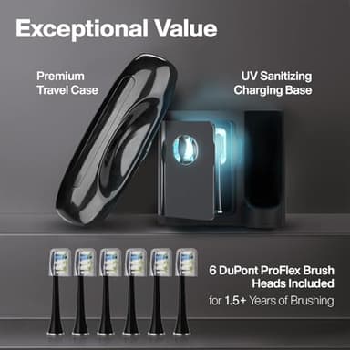 Aquasonic Black Series PRO UV – Ultra-Whitening Electric Toothbrush – 5 Modes & Smart Timers – UV Sanitizing Base, Premium Travel Case & 6 Proflex Brush Heads – ADA Accepted - Image 6