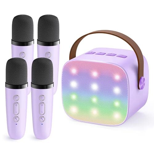YLL Upgraded Mini Karaoke Machine with 4 Wireless Microphones Toy for Kids, Christmas Birthday Gifts for Girls Boys, Portable Party Bluetooth Speaker for 3, 4, 5, 6, 7, 8, 9, 10+ Year Old (Purple) - Image 1