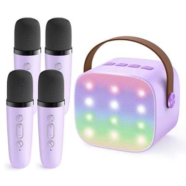 YLL Upgraded Mini Karaoke Machine with 4 Wireless Microphones Toy for Kids, Christmas Birthday Gifts for Girls Boys, Portable Party Bluetooth Speaker for 3, 4, 5, 6, 7, 8, 9, 10+ Year Old (Purple) - Image 1