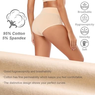 Molasus Women's Soft Cotton Underwear Briefs High Waisted Postpartum Panties Ladies Full Coverage Plus Size Underpants Nude,Large - Image 2
