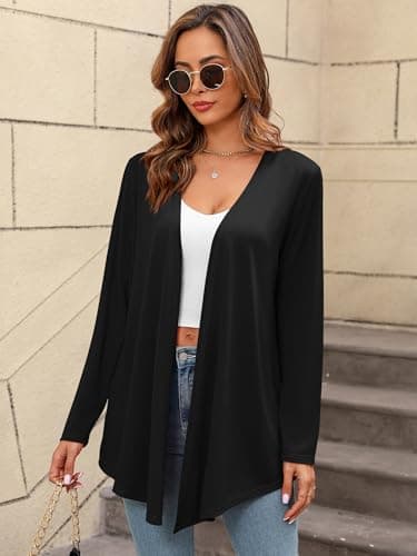 Ylhystrical Lightweight Cardigan for Women Drape Shrugs Black Small Open Front Long Sleeve Lightweight Casual Soft Jacket Drape Cover Ups Spring Summer Shawl Kimono Wraps - Image 2