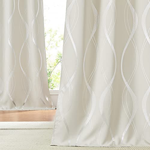 NICETOWN Blackout Curtains Panels for Bedroom, Microfiber Noise Reducing Thermal Insulated Wave Line Foil Print Design Blackout Curtains for Patio Sliding Glass Door (Beige, 2 Panels, 42 x 84 Inch) - Image 1