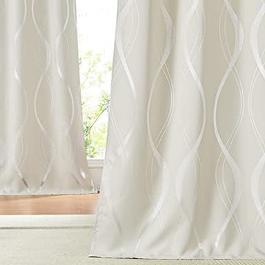 NICETOWN Blackout Curtains Panels for Bedroom, Microfiber Noise Reducing Thermal Insulated Wave Line Foil Print Design Blackout Curtains for Patio Sliding Glass Door (Beige, 2 Panels, 42 x 84 Inch) - Image 1