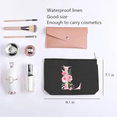 kdxpbpz A-Z Personalized Cosmetic Bag Monogrammed Makeup Bags Bridesmaid Gifts Custom Toiletry Pouch Gifts for Women Mom Best Friend Sister Bride Bridesmaid (L) - Image 2