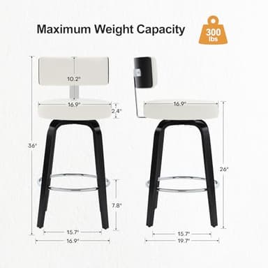 Bekrvio Swivel Counter Height Bar Stools Set of 4, 26” Seat Height Island Chairs Modern Kitchen Stools for Kitchen Counter, Faux Leather Upholstered Barstools with Back, Black Wood Legs and White Seat - Image 2