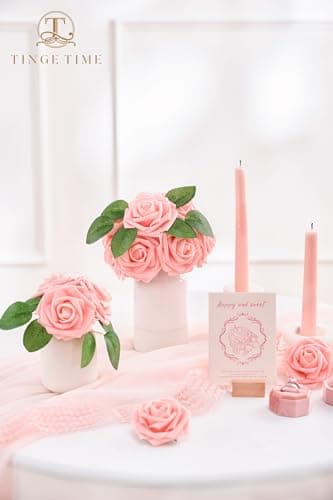 TINGE TIME Artificial Flowers 3" Rose, 25pcs Flowers with Stem, Roses for DIY Wedding Decorations Bouquets Centerpieces Boutonniere Floral Arrangements Bridal Shower (Pink) - Image 5