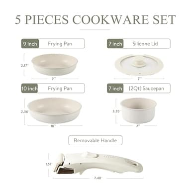 CAROTE Pots and Pans Set Non Stick, 5pcs Cookware Sets, Dishwasher/Oven/Fridge Safe, Kitchen Set, Space Saving Pots Set, Nonstick Set with Versatile Detachable Handle, Induction RV Set - Image 2