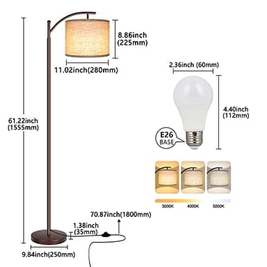 Rottogoon Floor Lamp for Living Room, LED Standing Lamp Tall Industrial Floor Lamp Reading for Bedroom, Office (9W LED Bulb, Beige Lampshade Included) -Oil-Rubbed Bronze - Image 4