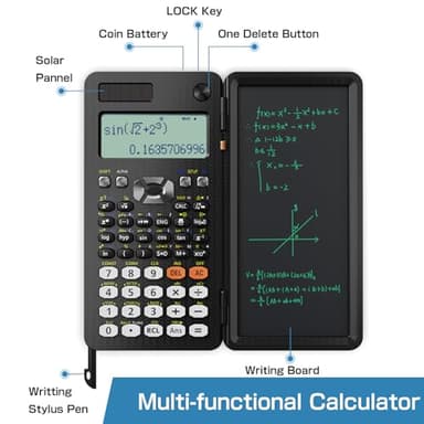 Scientific Calculators for Students 991ES Office Calculators Desktop, ROATEE 4-Line Display Calculator with Erasable LCD Writing Tablet, Solar Battery Power with Notepad Calculator for School - Image 4