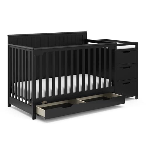 Graco Hadley 5-in-1 Convertible Crib & Changer (Black) – GREENGUARD Gold Certified, Fits Standard Crib Mattress, Converts to Toddler Bed and Full Bed, 4 Adjustable Mattress Heights - Image 1