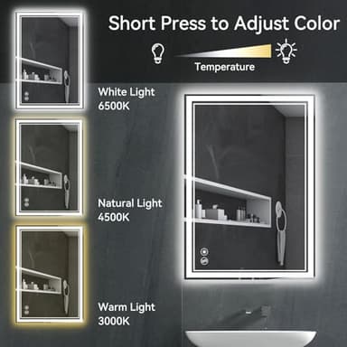 24“ x 32” LED Mirror for Bathroom LED Bathroom Mirror Anti-Fog Dimmable 3 Colors Bathroom Mirror with Lights Smart Mirror Memory Wall Mounted Front and Backlit Horizontal/Vertical - Image 4