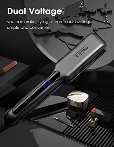 ANGENIL Tourmaline Ceramic Flat Iron Hair Straightener 1.6 inch Wide, Straightening and Curling Iron 2 in 1, Dual Voltage Hair Curler for Womens Smoother &Thick Hair, 30S Fast Heating, LCD Display - Image 5