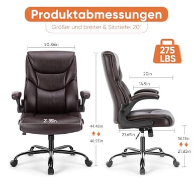 Sweetcrispy Computer Gaming Chair, Ergonomic High Back Heavy Duty Task Desk Office Chairs with Wheels, Flip-up Arms, Adjustable Height, PU Leather, Brown - Image 3