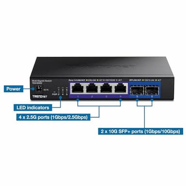 TRENDnet 6-Port Unmanaged Multi-Gig Switch, 4 x 2.5GBASE-T Ports, 2 x 10G SFP+ Ports Fanless, Compact Desktop Design, Metal Housing, Network Ethernet Switch, Lifetime Protection, Black, TEG-S562 - Image 8