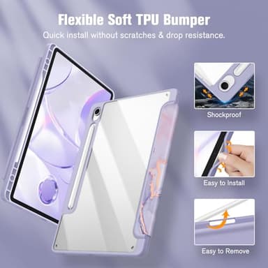 Fintie Hybrid Slim Case for Samsung Galaxy Tab S10 Lite/ S10 FE/ S9 FE 10.9 Inch/Tab S9 11 Inch with S Pen Holder, Shockproof Cover with Clear Transparent Back Shell, Auto Wake/Sleep, Lilac Marble - Image 6