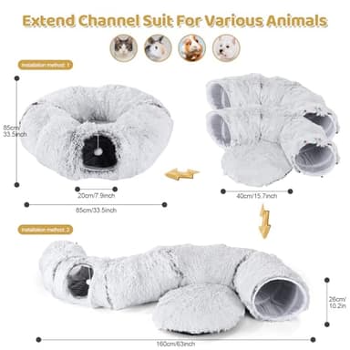 Odoland Cat Tunnel Bed with 20 Cat Toys - Indoor Plush Kitten Couch,Detachable Cats Cave Donut Tunnel & Soft Kitten Toy Set-Cozy Cat Furniture Grey - Image 7