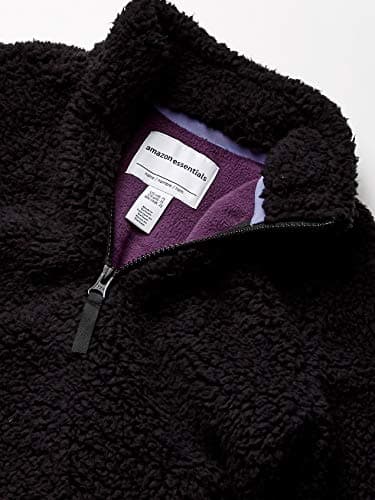 Amazon Essentials Girls' Sherpa Fleece Quarter-Zip Jacket, Black, Large - Image 5