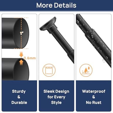 ENJOYBASICS Matte Black Shower Curtain Rod 30 to 76 Inches, 1 Inch Stainless Steel Adjustable Spring Tension Rods No Drill for Bathroom, Closet, Window, Room Divider, Never Rust, Non Slip - Image 7