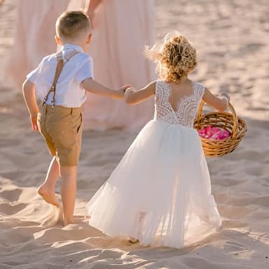 2Bunnies Girl Peony Lace Back A-Line Straight Tutu Tulle Party Flower Girl Dress (White Sleeveless Maxi, 7/8) - Image 6