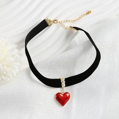 Red Heart Necklace for Women Black Velvet Choker Valentines Jewelry Halloween Costume Accessories for Queen - Image 4