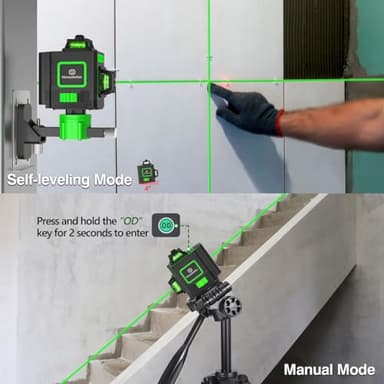 Housolution Laser Level, 3x360° 3D Cross Line Laser for Construction and Picture Hanging, 12 Green Lasers with Self-leveling, 130Ft Level Tool with 10000mAh Battery, Type-C, 4 Adjustable Brightness - Image 6