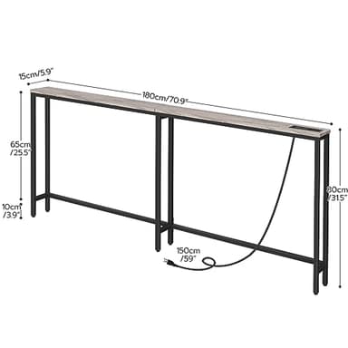 HOOBRO 70.9" Narrow Console Table with Charging Station, 5.9" Sofa Table with 2 Power Outlets and USB Ports, Long Entryway Tables Behind Couch Table, for Hallway, Living Room, Greige BG185UXG01 - Image 3